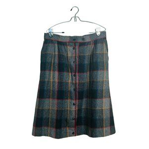 Vintage Jones Wool Button Front Plaid Midi Skirt w/ Pockets